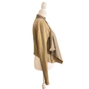 Free People Waterfall Motorcycle Jacket XS Distressed Army Green - Quilt Patches